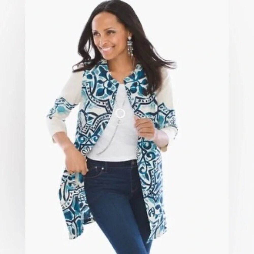 Chico's Linen Artisan Print Jacket XL